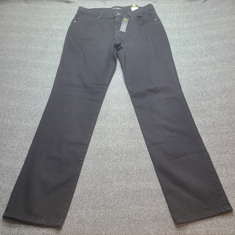 Lee Relaxed Fit Straight Leg Mid Rise Black Denim Jeans Women Size 14 Long